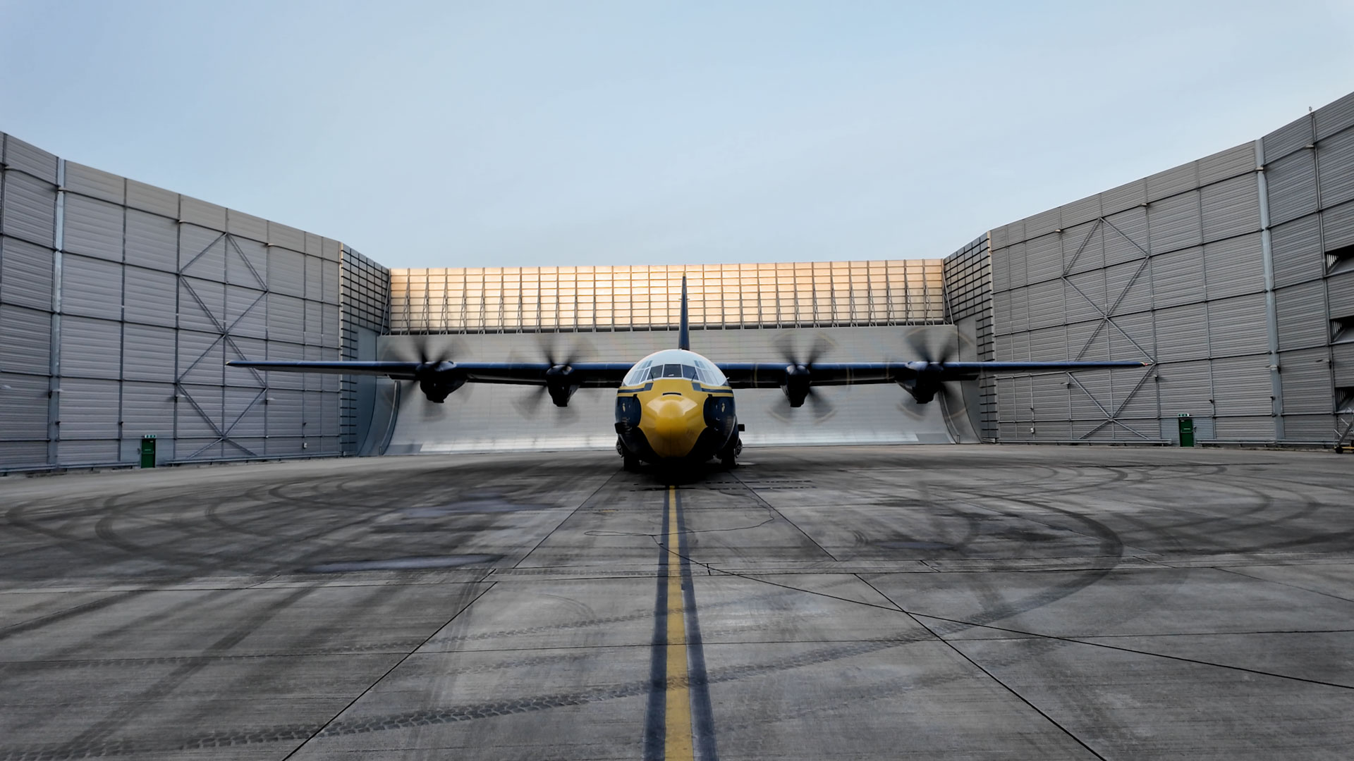 C-130 Fat Albert Blue Angels in Ground Running Enclosure Engine Test