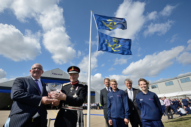 L-R Steve Fitz-Gerald, CEO Marshall Aerospace and Defence Group, Sir Hugh Duberly &ndash; Lord Lieutenant of Cambridgeshire, Robert Marshall &ndash; CEO Marshall of Cambridge, Stanley Carter &ndash; first year apprentice, Sir Michael Marshall &ndash; Chairman of Marshall of Cambridge and Kimberlee Gretton &ndash; first year apprentice